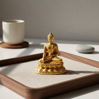 Miniature Golden Buddha Statue Palm Size Pocket-Sized Deity Ornament Feng Shui