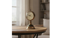 Pedestal Clock Brass-Tone Timepiece Decorative for Bookshelf