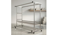 Heavy Duty Rolling Clothes Rack with Basket Sturdy Clothing Rack with Wheels Compact Free Standing for Balcony