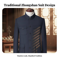 Men's Zhongshan Jacket, Chinese Style, Classic Elderly Outerwear, Thick Tang Coat