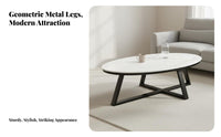 Sintered Stone Top Oval Accent Table Modern Design Living Room Furniture Minimalist Design Rounded Edges for Apartment Dwellers, Homeowners, Pet Owners, Lounge Area, Home, Office Lobby