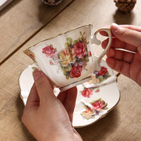 Ceramic Coffee Cup and Saucer Set with Floral Pattern, Vintage Style