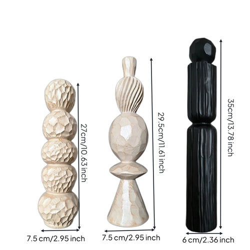 3 Pieces Geometric Resin Sculpture Elegant Wood Look Sculpture Set Easy to Clean Modern Tabletop Figurine Set for Bookshelf