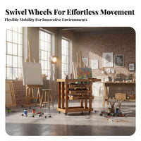 1 Piece Wooden Art Cart Utility Cart Painting Workstation Locking Casters Solid Wood Construction Spacious Storage Suitable for Artists Painters Classroom Workshop Home Studio Gallery
