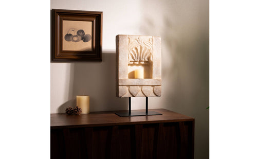 Carved Candlestick Ornament with Stand Weathered Candle Holder with Metal Stand Elegant Centerpiece Candle Holder Classic for Art Collectors, Living Room