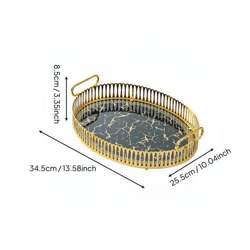 Oval Gold Serving Tray Light Luxury Decorative Metal Tray with Handles for Party