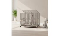 Stainless Steel Dog Crate with Feeding Bowls Rust-Resistant Dog Crate with Wheels Lockable Pet Furniture Easy to Clean for Indoor