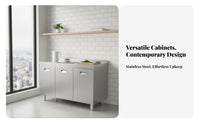 Easy to Clean Stainless Steel Kitchen Cabinet Rust-Resistant Steel Kitchen Cabinet Waterproof 2 Door Pantry Cupboard Large Capacity for Apartment Dwellers, Homeowners, Landlords, Laundry Room, Bathroom, Garage