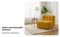 Single-Seater Cumulus Couch Grid Texture Lounge Chair Creamy & Look Space-Saving Size for Readers, Small Areas, Bedroom