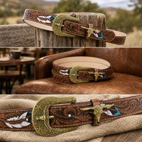 Belt with Bull Skull Buckle Country Belt with Bull Head Buckle Rugged Apparel for Men, Cowboys, Rodeo, Costume Parties