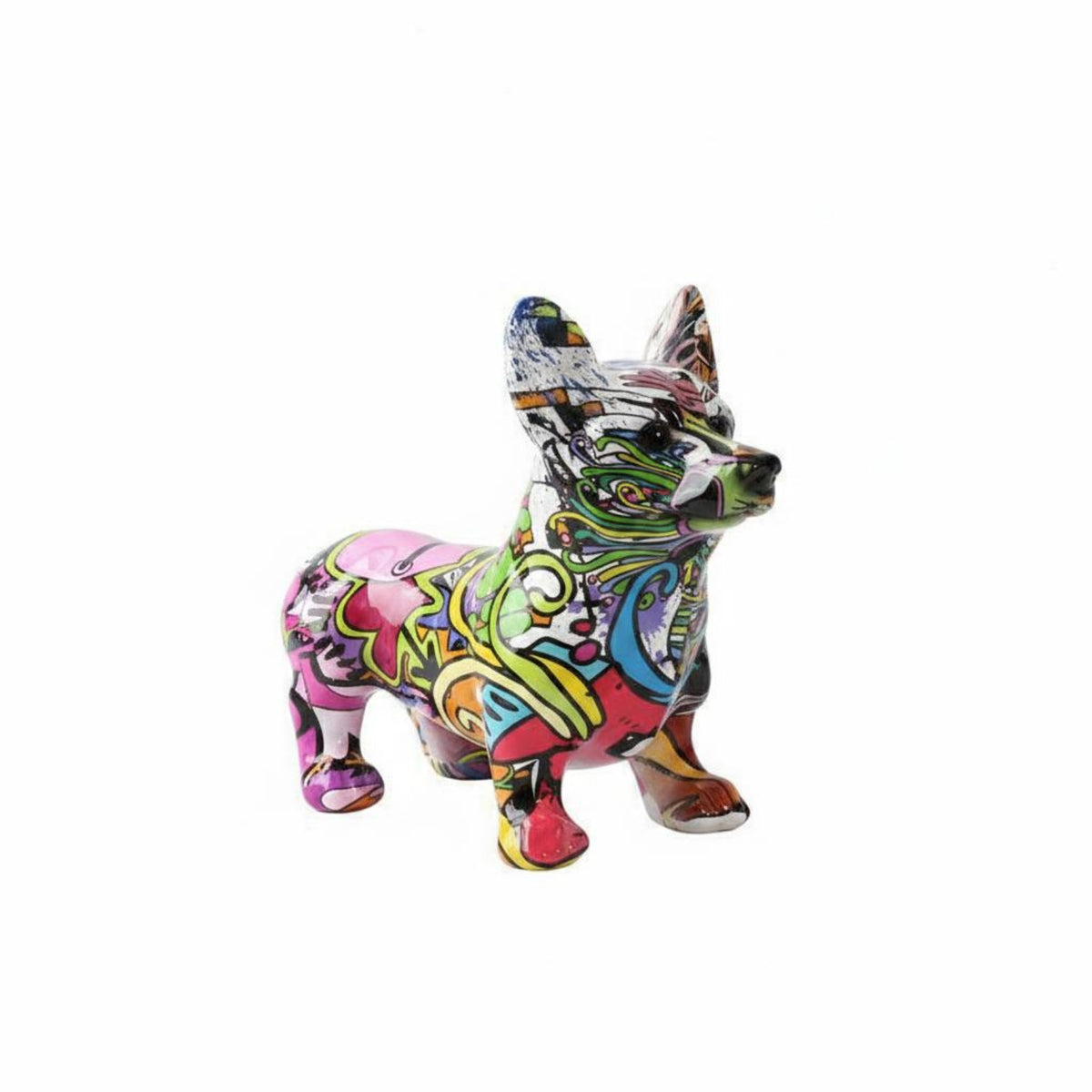 dog Figurine Colorful dog Statue Graffiti Style Resin for Entryway