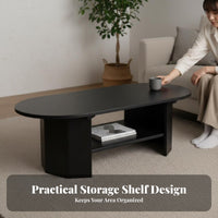Oval Coffee Table with Shelf Modern Design two-shelf Oval Table Space-Saving Minimalist & aesthetic for Families