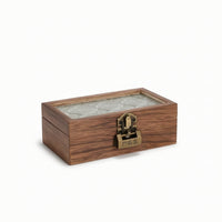 Hinged Display Case with Glass Lid Embossed Wooden Box with Glass Lid Wood-Grain Jewelry Box Decorative for Women, Desktop, Dresser, Vanity