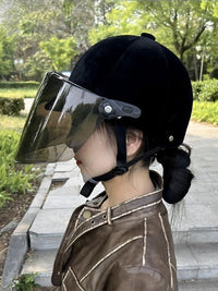 Equestrian Velvet Helmet with UV Protection Visor