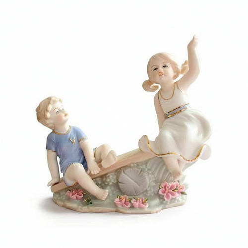 Couple Figurine on Bridge Ceramic Decorative Sculpture High-Temperature