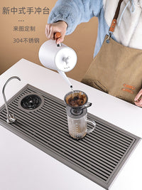 New Chinese Style Tea Shop Stainless Steel Tea Tray with Cup Washer and Drain