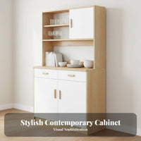 Modern Sideboard Buffet Faux Wood Finish Dining Room Storage Cabinet Multi-Functional Freestanding Hutch Cabinet for Homeowners, Adults, Home, Hallway