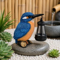 Solar Kingfisher Lantern Wood-Stump Base Bird Garden Ornament Decorative