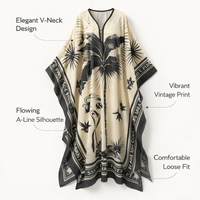 Maxi Dresses for Women UK with V-Neck and Three Quarter Sleeves, Beach Dress for Vacation with Loose Fit Flared Silhouette, Long