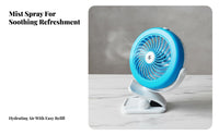 Quiet Operation Attach-on Misting Fan Adjustable Speeds Portable Misting Fan 360-Degree Rotation for Travelers, Bedside, Camping, Stroller