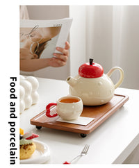 Ceramic Tea Cup Set with Holder, Gift for Housewarming or Wedding