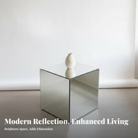 Mirrored Cube Table Geometric Design Mirrored Pedestal Luxurious Look for Adults