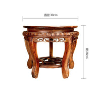 Antique Look Carved Wooden Tray Stand Heavy Duty Round Wood Stand Wooden Display Riser for Living Room, Garden