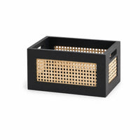 Basket with Wooden Frame Vintage Design Desk Organizer Basket Woven Container Bin for Cabinet
