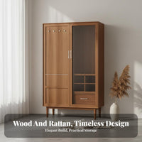 Wabi-Sabi aesthetic unrestrictedstanding Wardrobe with Woven Doors Nordic Design Two-Door Woven Armoire Vintage Look Bedroom Furniture Natural Aesthetic for Homestay Owners, Homeowners, Interior Designers, Guest Room, Entryway