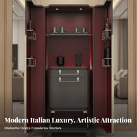 Luxury Design Solid Wood Wine Cabinet LED Lights Wine Cabinet with Glass Doors Adjustable Shelves Modern Lighted Home Bar Multi-Functional for Entertainers, Homeowners, Adults, Living Room, Mansion, Entertainment Area, Hotel Suite
