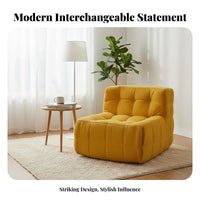 Single-Seater Cumulus Couch Grid Texture Lounge Chair Creamy & Look Space-Saving Size for Readers, Small Areas, Bedroom