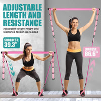 Adjustable Pilates Bar Kit with 3-Piece Rod and Rope for Home Fitness