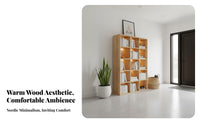 Natural Wood Look Double-Sided Cubby Bookshelf Strong Load-Bearing Multi-Tier Shelving Unit Interlocking Joinery Room Divider Modular Design for Book Lovers, Homeowners, Office Workers, Entryway, Bedroom, Playroom