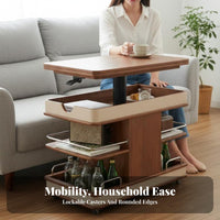 elevatingTop Rolling C-Table Height Adjustable Serving Cart With Casters Mid-Century Modernera Modern Aesthetic