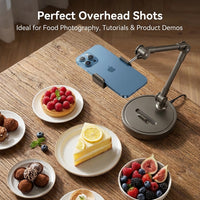 Heavy Duty Overhead Phone Mount, Adjustable Height Phone Stand Filming, Universal Compatibility Phone Holder for Video Calls, Desktop Filming Stand