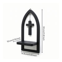 Arched Wall Shelf Versatile Shelf with Cross Ornament Compact for Prayer Corner