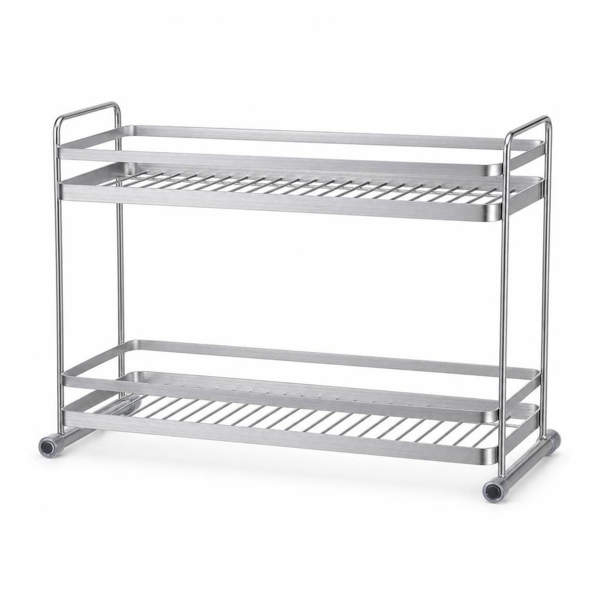 Sturdy Two-Tier Storage Rack Brushed Silver Countertop Organizer for Kitchen