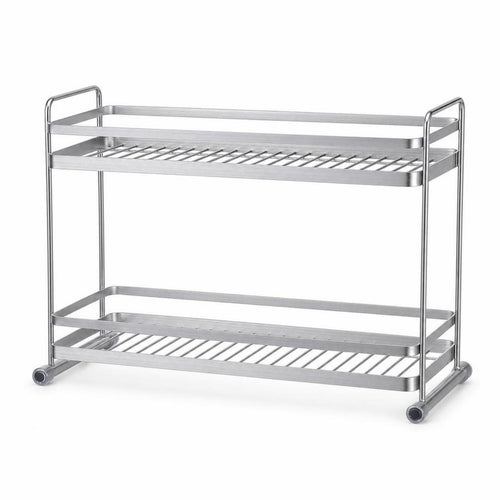 Sturdy Two-Tier Storage Rack Brushed Silver Countertop Organizer for Kitchen