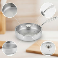 Stainless Steel Skillet with Lid Uncoated Stainless Steel Frying All-Cooktop Cooktop skillet with Lid for Home Cooks