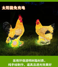 户外仿真大公鸡母鸡玻璃钢雕塑农场饭店庄园林景观太阳能发光摆件