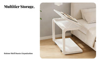 Rolling C-Shaped Side Table Mobile with casters Nightstand Easy Assembly