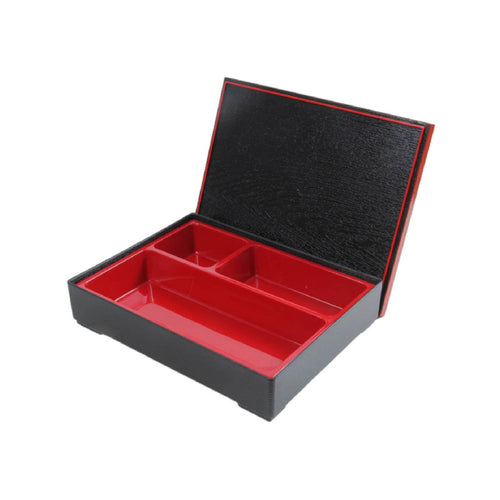 Three-Compartment Bento Box Wood-Grain Food Container Easy to Carry for Takeaway