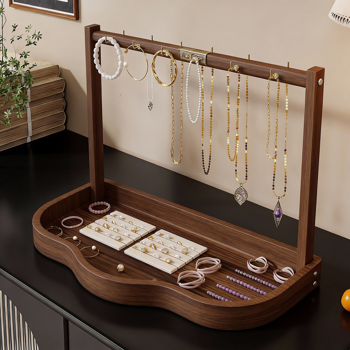 Desktop Jewelry Organizer with Multiple Hooks for Necklaces, Bracelets, Rings, and Earrings