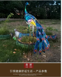田园庭院花园装饰铁皮动物出口外贸太阳能灯发光发亮铁艺孔雀摆件