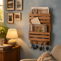 Wood Mail Organizer Double Layer Home Storage Wooden for Office