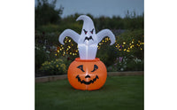 Glowing Inflatable Decoration with LED Light Outdoor Ghost with Pumpkin Tall Inflatable Halloween Decor Bright for Yard