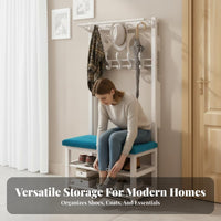 Coat Rack with Shoe Bench Space-Saving Hall Tree Sturdy Steel Frame for Families