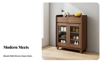 Long-Lasting & Sturdy Walnut Buffet Cabinet Spacious Tabletop Walnut Finish Buffet Easy to Clean Tea and Dish Cabinet Solid Wood Handles for Apartment Dwellers, Homeowners, Interior Decorators, Dining Room, Home Away Ice