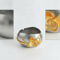 Ashtray with Flower Accent Round Vessel Compact for Office Desk, Lounge, Smokers