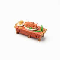 1/64 Scale Miniature Table with Food Detailed Miniature Table Wooden Tabletop Scene Prop Decorative for Hobbyists